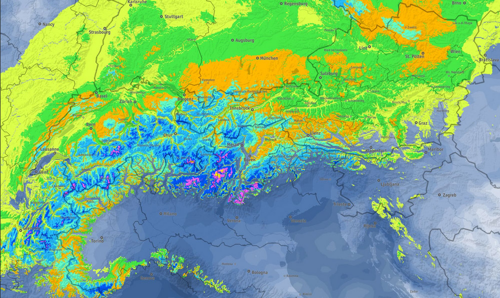 Prognose sneeuwval komende 96 uur